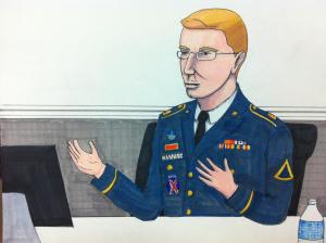 Manning on the stand. Courtroom sketch by Clark Stoeckley.